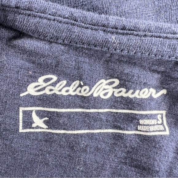 SMALL EDDIE BAUER DARK BLUE COTTON SHORT SLEEVE TOP EMBROIDERED ACCENT CASUAL - Picture 5 of 7